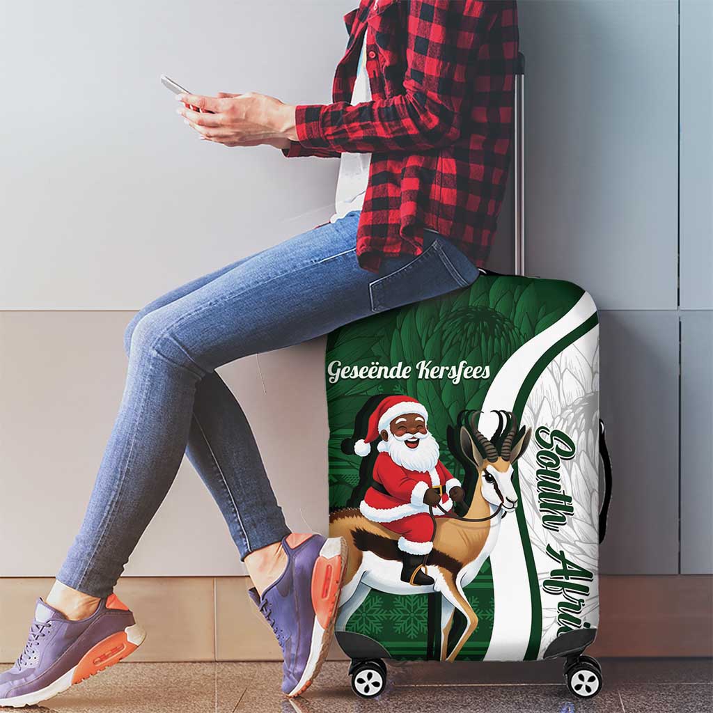 South Africa Christmas In July Luggage Cover Geseende Kersfees Springbok Black Santa LT14