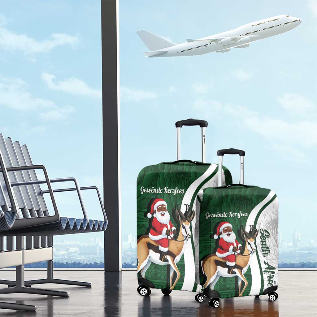 South Africa Christmas In July Luggage Cover Geseende Kersfees Springbok Black Santa LT14