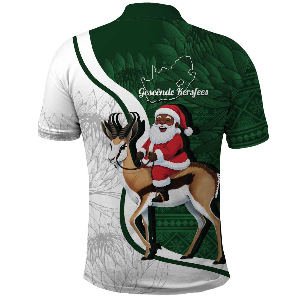 South Africa Christmas In July Polo Shirt Geseende Kersfees Springbok Black Santa LT14