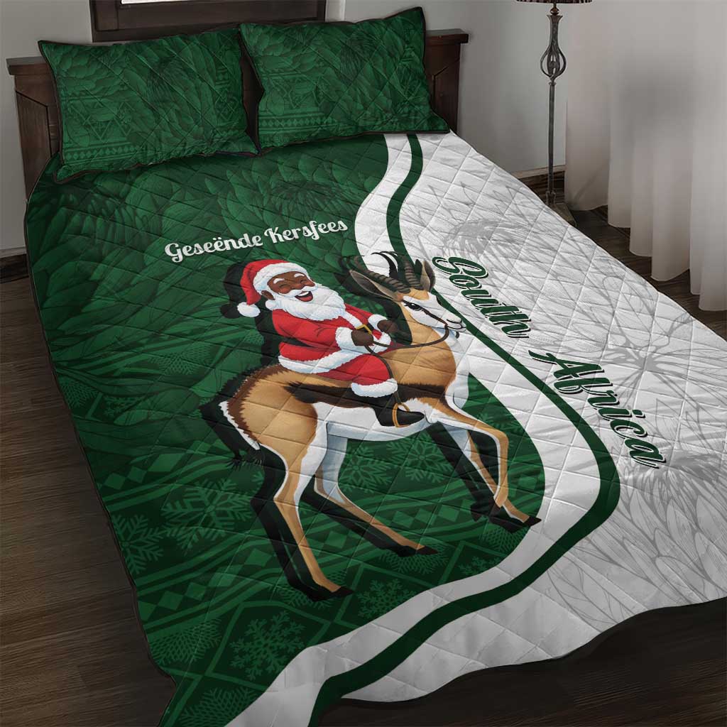 South Africa Christmas In July Quilt Bed Set Geseende Kersfees Springbok Black Santa LT14