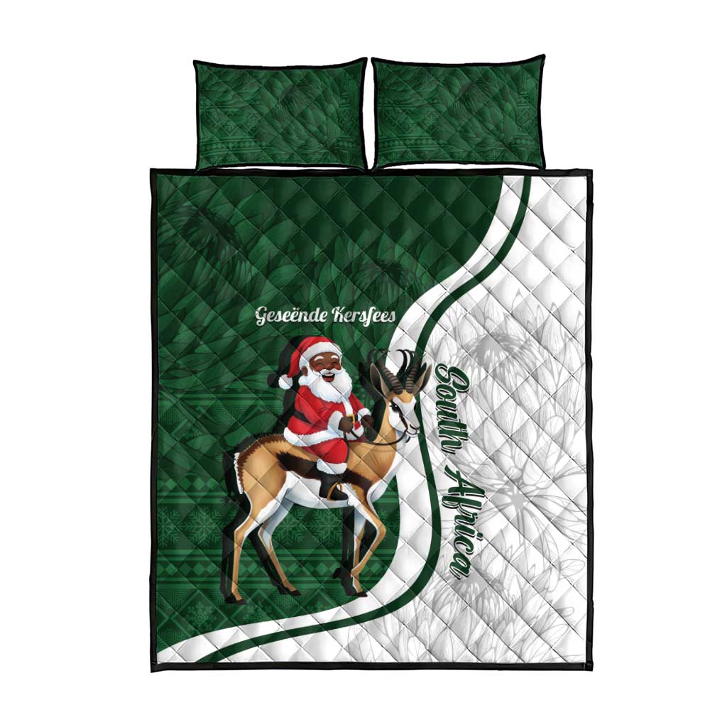 South Africa Christmas In July Quilt Bed Set Geseende Kersfees Springbok Black Santa LT14