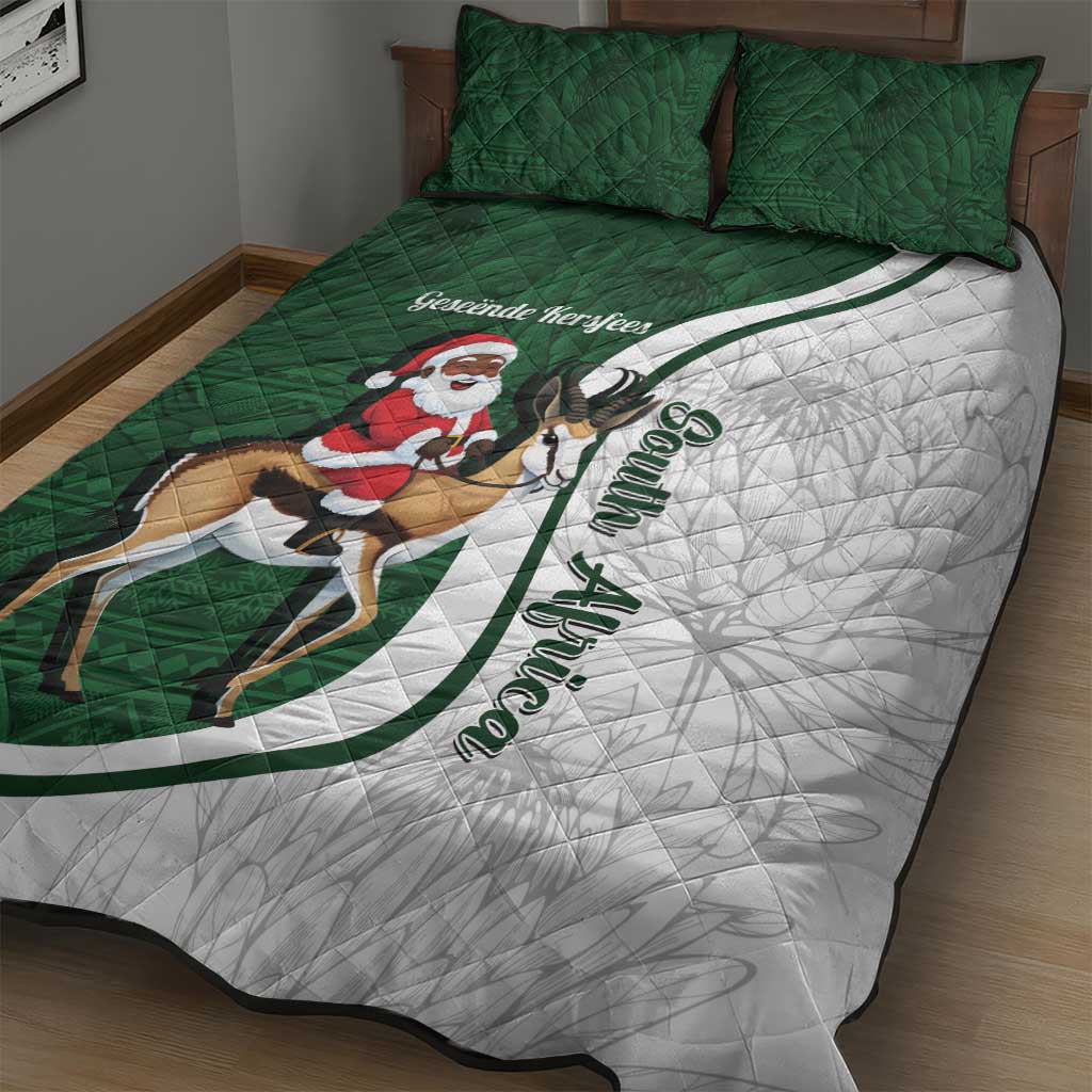 South Africa Christmas In July Quilt Bed Set Geseende Kersfees Springbok Black Santa LT14
