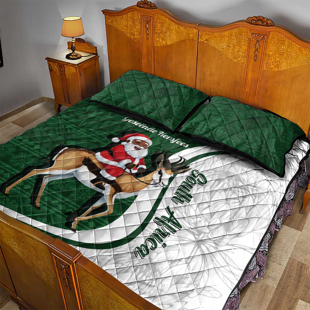 South Africa Christmas In July Quilt Bed Set Geseende Kersfees Springbok Black Santa LT14