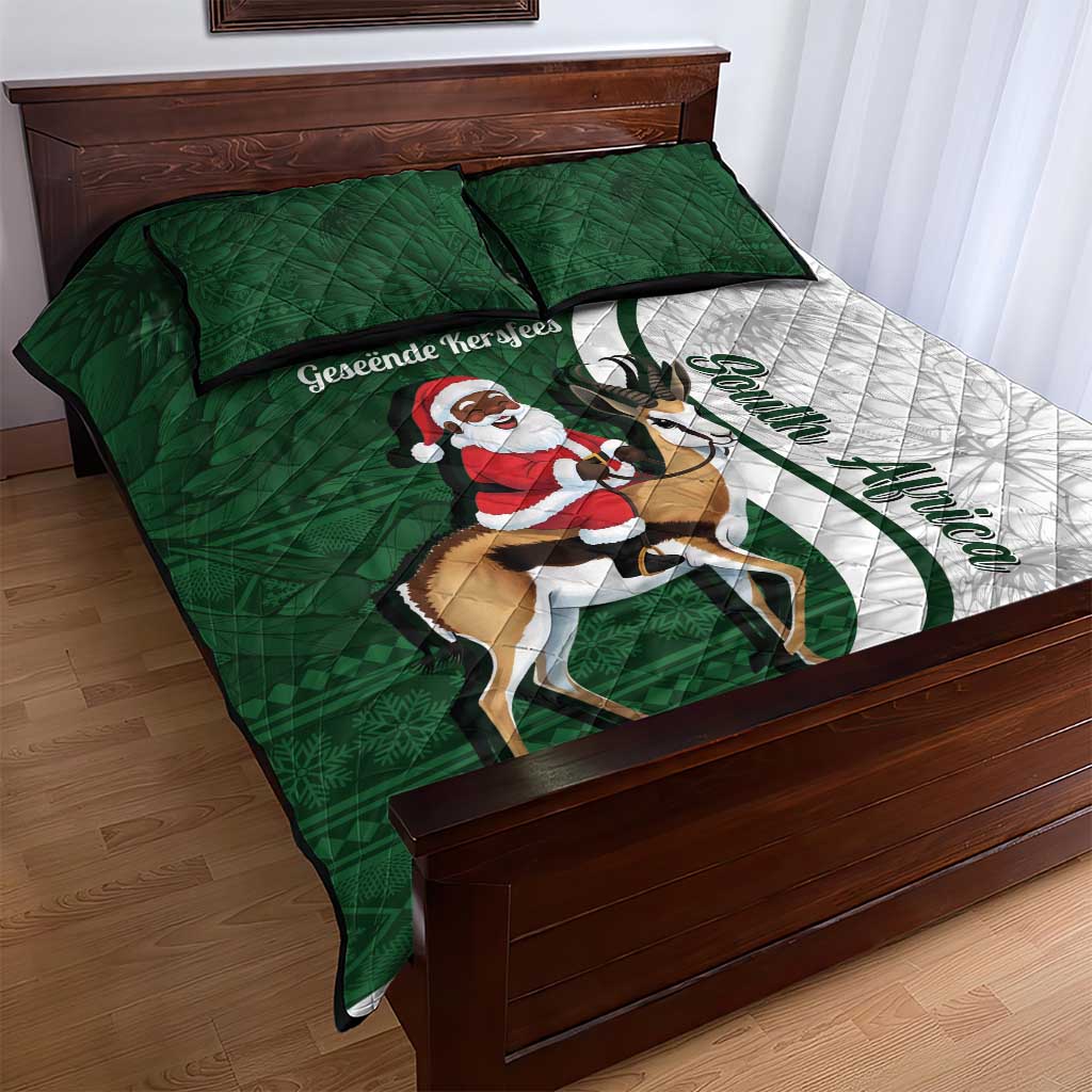 South Africa Christmas In July Quilt Bed Set Geseende Kersfees Springbok Black Santa LT14