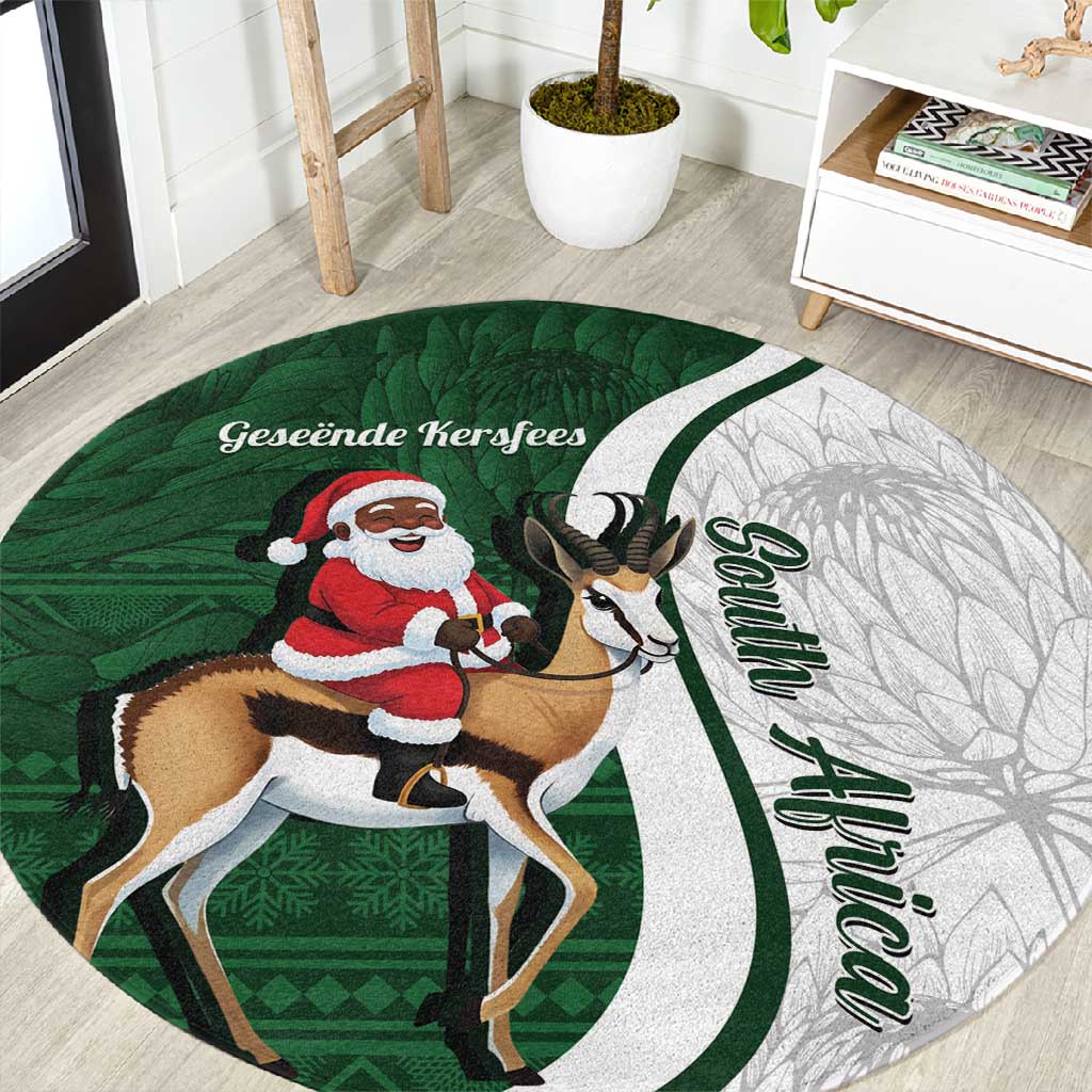 South Africa Christmas In July Round Carpet Geseende Kersfees Springbok Black Santa LT14