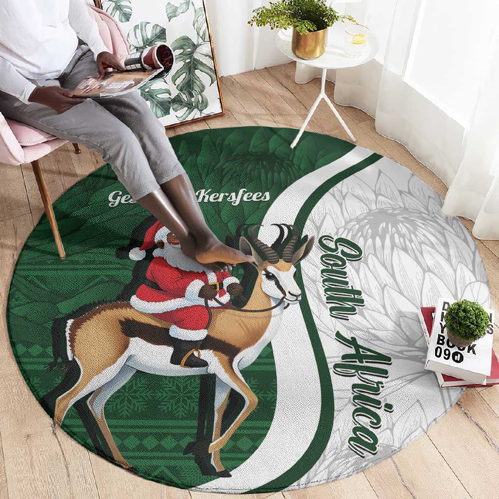 South Africa Christmas In July Round Carpet Geseende Kersfees Springbok Black Santa LT14