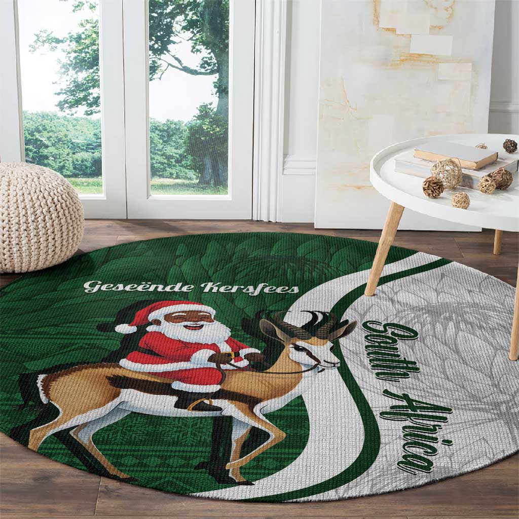 South Africa Christmas In July Round Carpet Geseende Kersfees Springbok Black Santa LT14