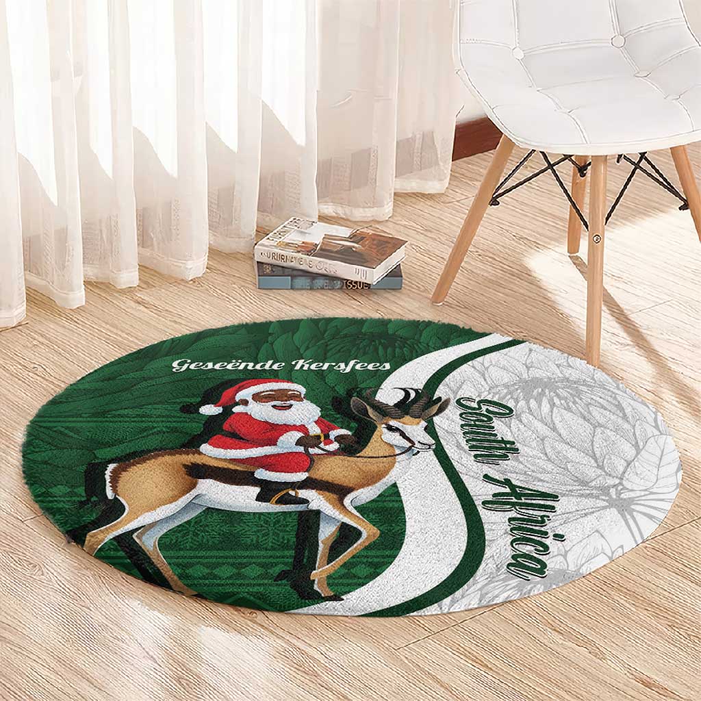 South Africa Christmas In July Round Carpet Geseende Kersfees Springbok Black Santa LT14