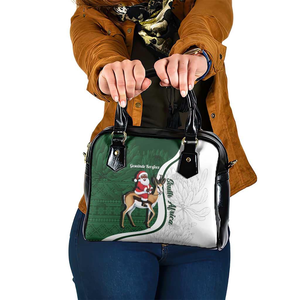 South Africa Christmas In July Shoulder Handbag Geseende Kersfees Springbok Black Santa LT14