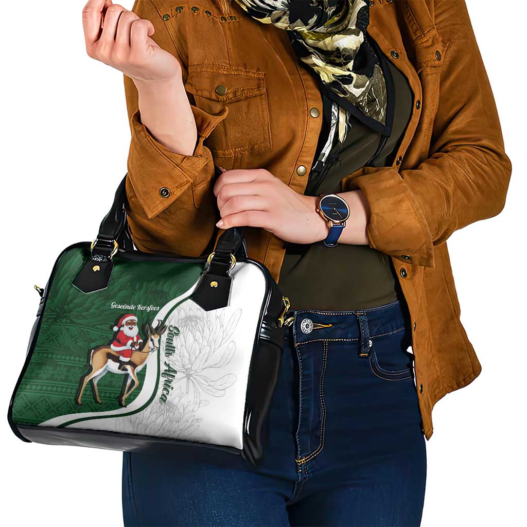 South Africa Christmas In July Shoulder Handbag Geseende Kersfees Springbok Black Santa LT14