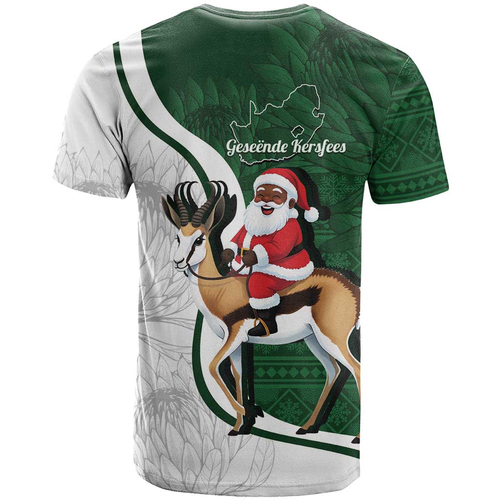 South Africa Christmas In July T shirt Geseende Kersfees Springbok Black Santa LT14