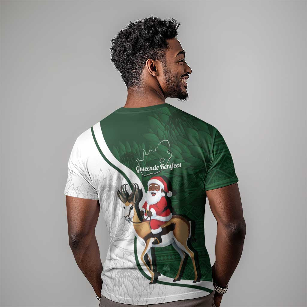 South Africa Christmas In July T shirt Geseende Kersfees Springbok Black Santa LT14