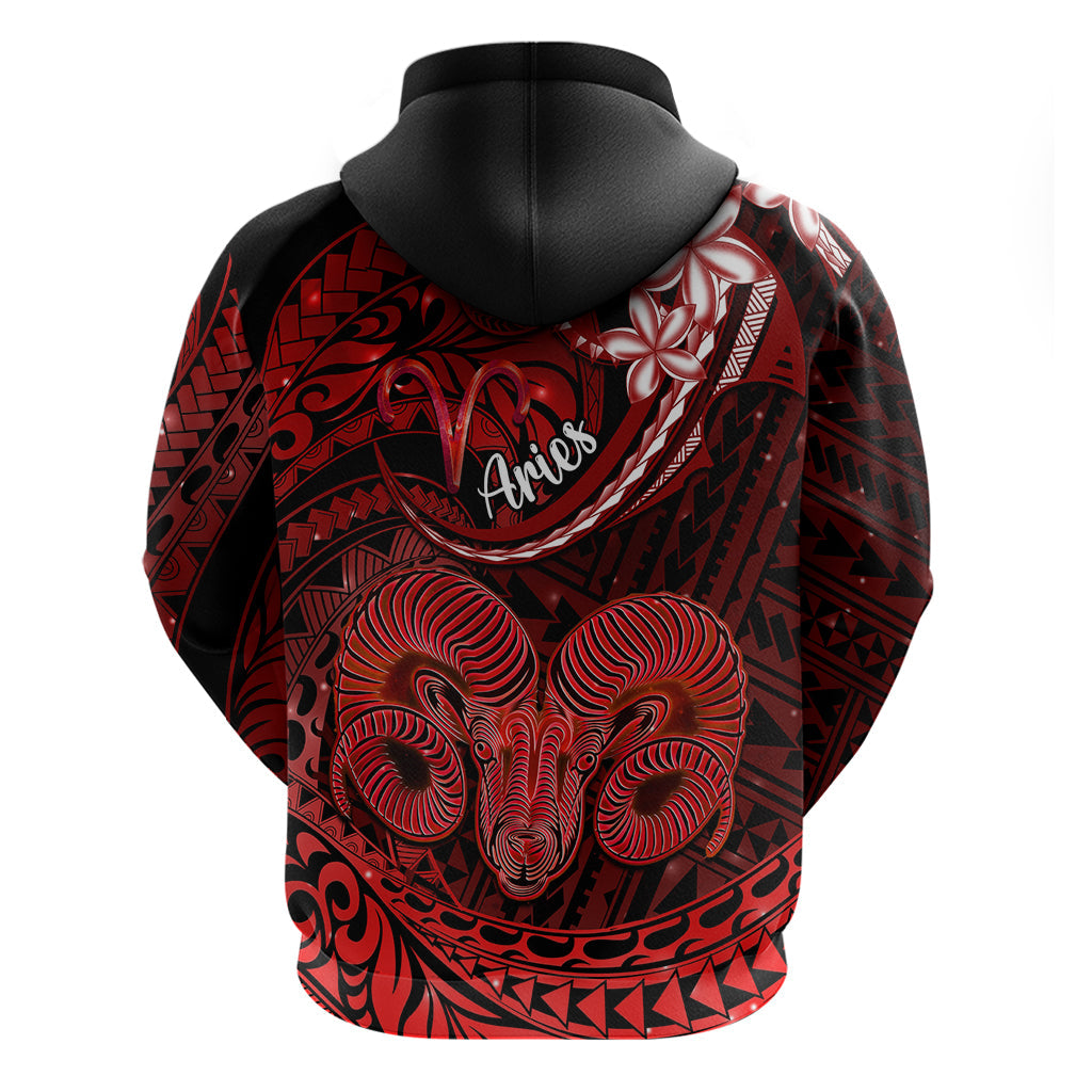 Polynesian Pride Aries Zodiac Hoodie Astrological Sign Tribal Plumeria Red Galaxy LT14