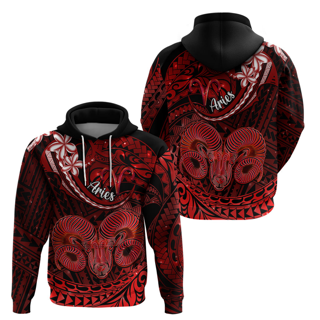 Polynesian Pride Aries Zodiac Hoodie Astrological Sign Tribal Plumeria Red Galaxy LT14