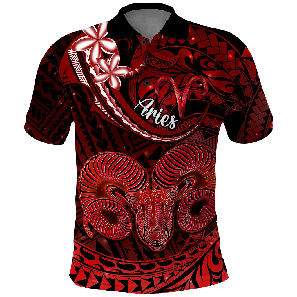 Polynesian Pride Aries Zodiac Polo Shirt Astrological Sign Tribal Plumeria Red Galaxy LT14