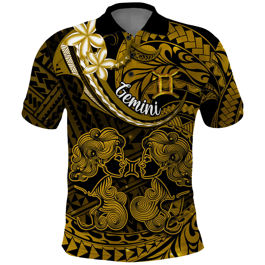 Polynesian Pride Gemini Zodiac Polo Shirt Astrological Sign Tribal Plumeria Gold Galaxy LT14