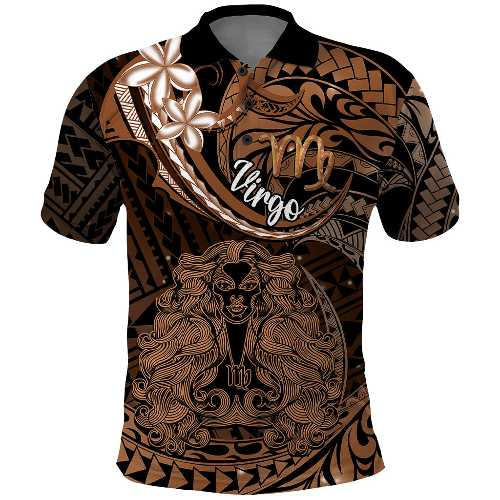 Polynesian Pride Virgo Zodiac Polo Shirt Astrological Sign Tribal Plumeria Brown Galaxy LT14