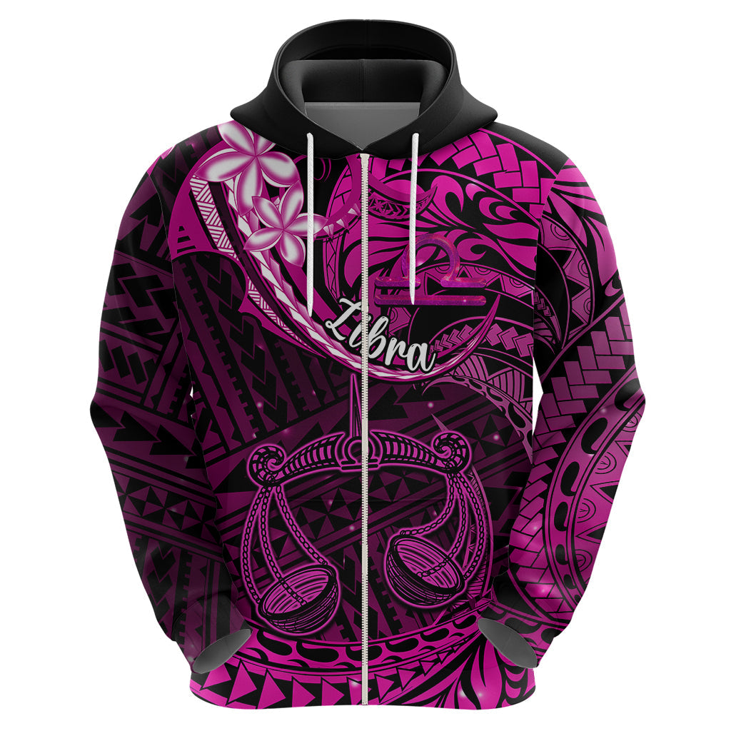 Polynesian Pride Libra Zodiac Hoodie Astrological Sign Tribal Plumeria Pink Galaxy LT14