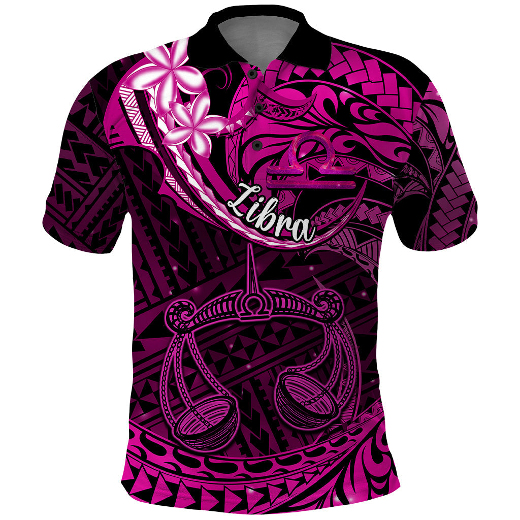 Polynesian Pride Libra Zodiac Polo Shirt Astrological Sign Tribal Plumeria Pink Galaxy LT14