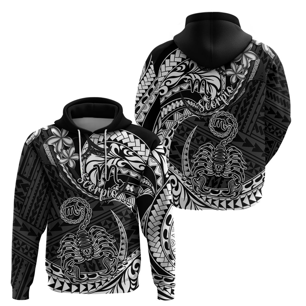 Polynesian Pride Scorpio Zodiac Hoodie Astrological Sign Tribal Plumeria Black LT14
