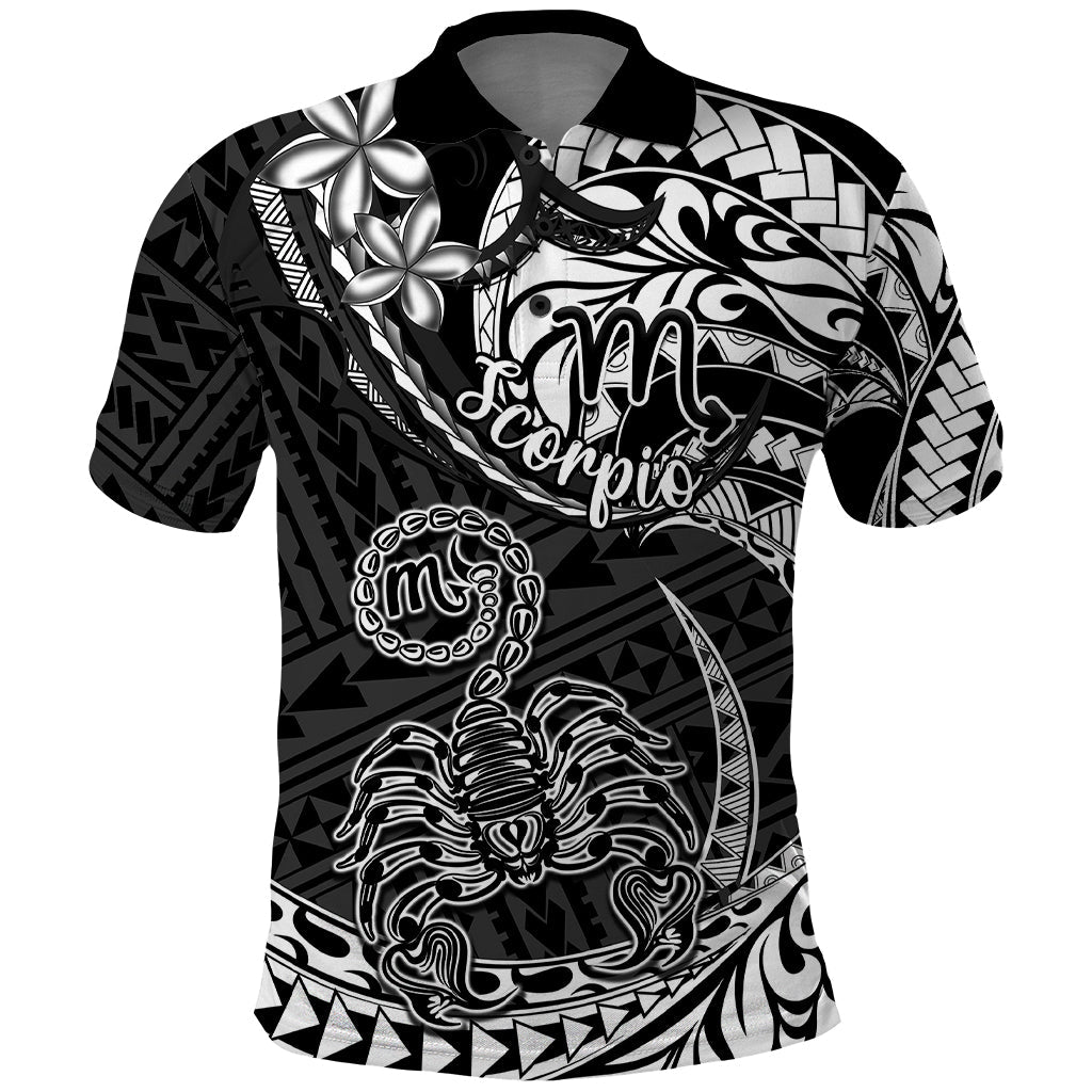 Polynesian Pride Scorpio Zodiac Polo Shirt Astrological Sign Tribal Plumeria Black LT14