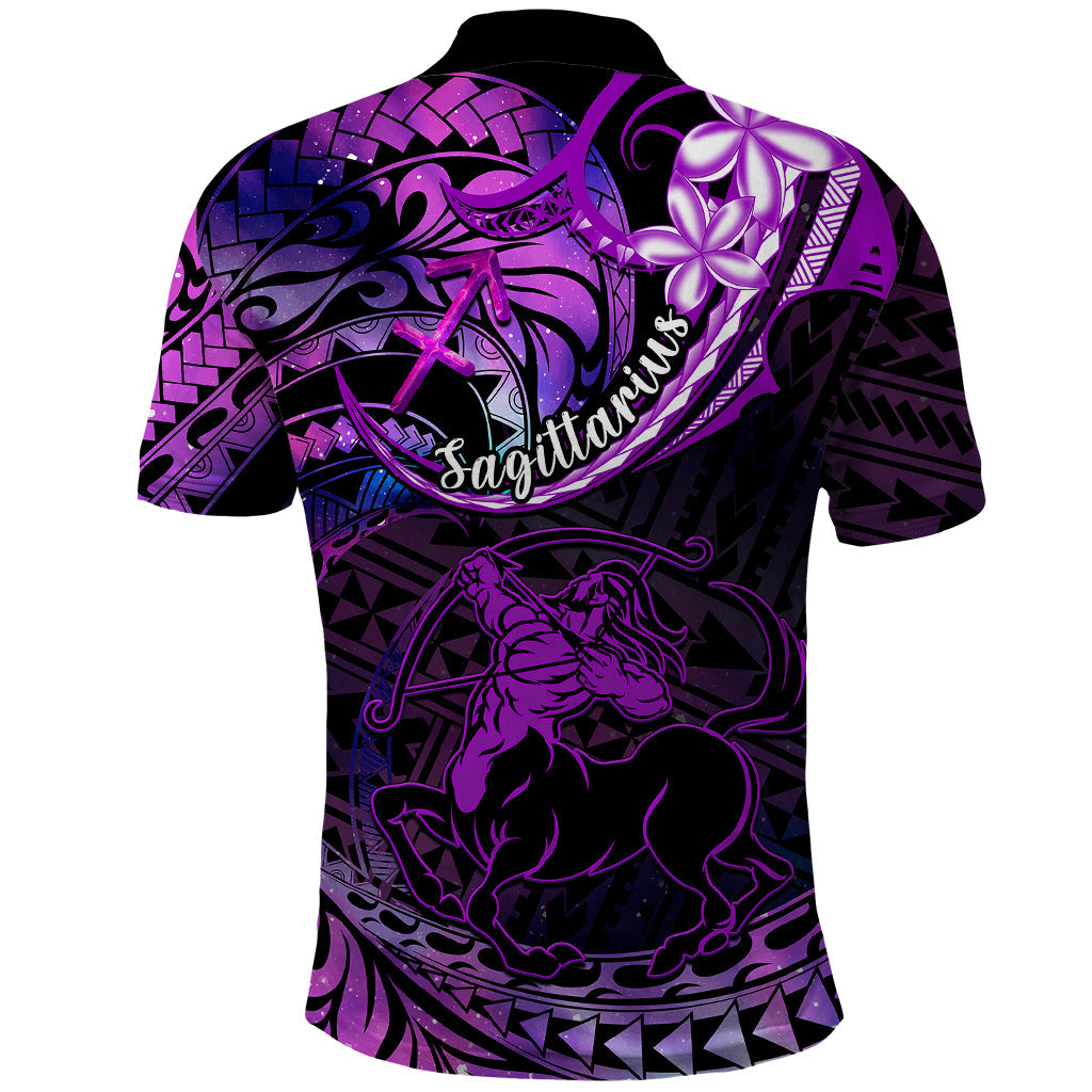 Polynesian Pride Sagittarius Zodiac Polo Shirt Astrological Sign Tribal Plumeria Purple Galaxy LT14