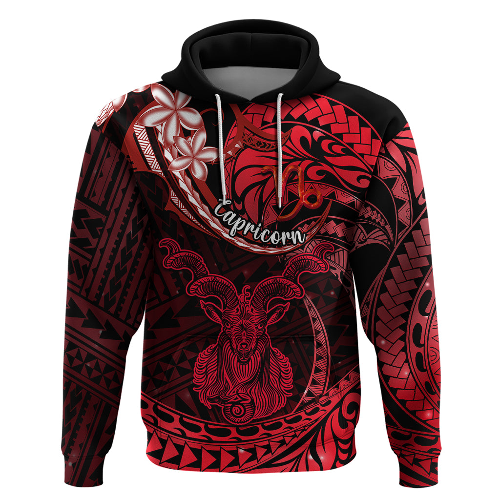 Polynesian Pride Capricorn Zodiac Hoodie Astrological Sign Tribal Plumeria Red Galaxy LT14
