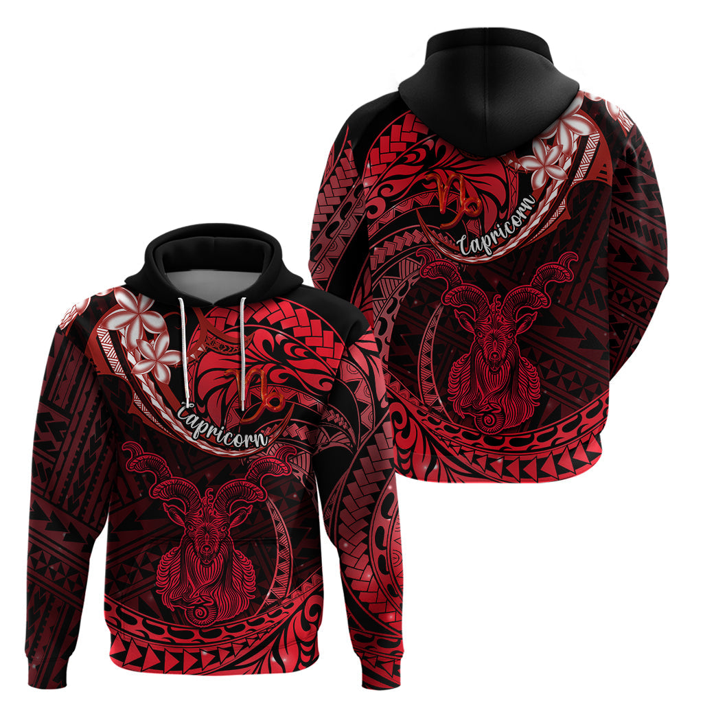 Polynesian Pride Capricorn Zodiac Hoodie Astrological Sign Tribal Plumeria Red Galaxy LT14
