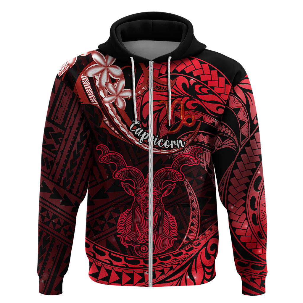 Polynesian Pride Capricorn Zodiac Hoodie Astrological Sign Tribal Plumeria Red Galaxy LT14