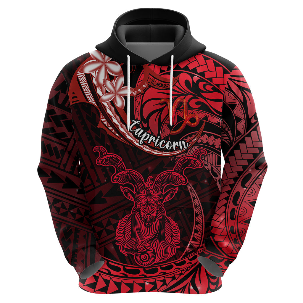 Polynesian Pride Capricorn Zodiac Hoodie Astrological Sign Tribal Plumeria Red Galaxy LT14