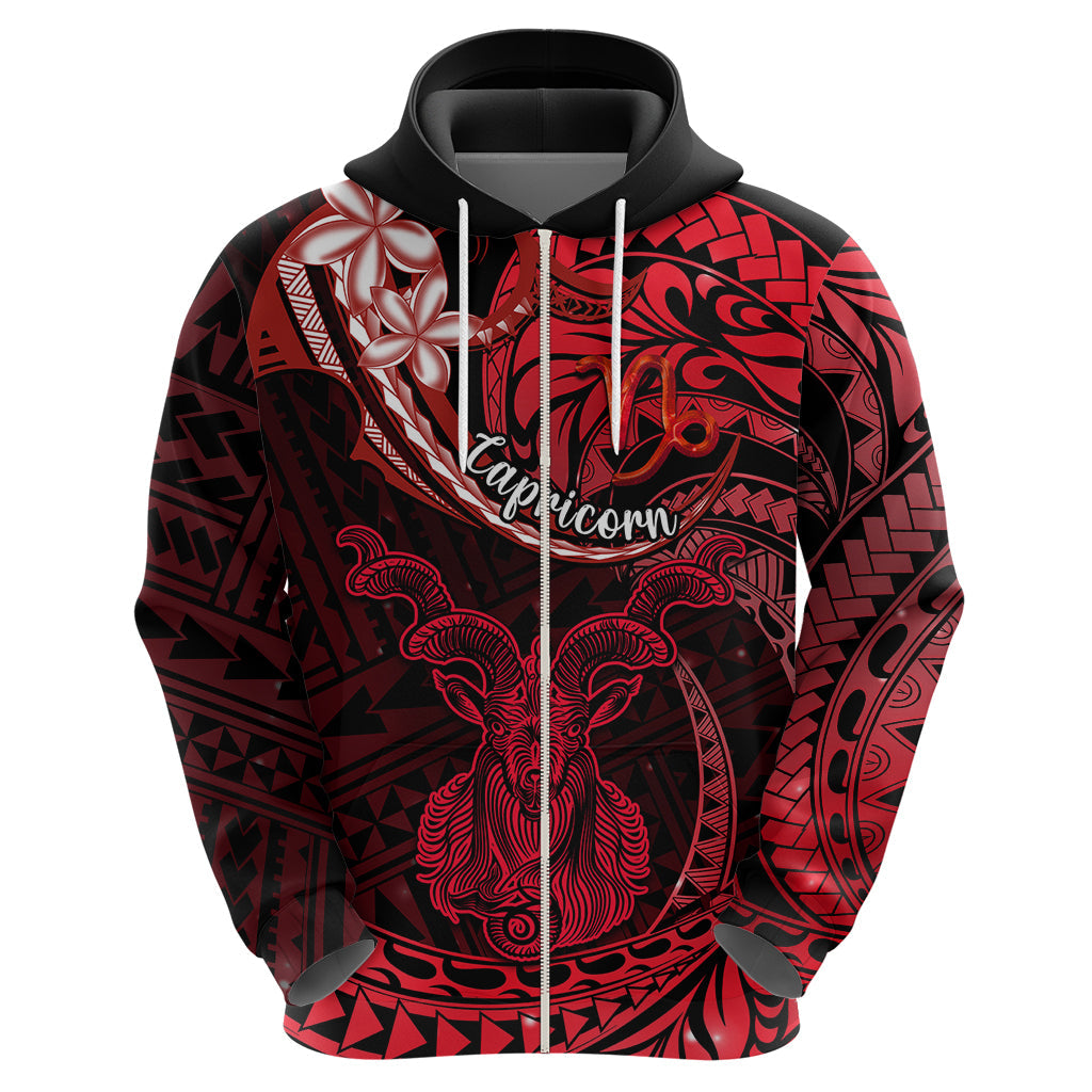 Polynesian Pride Capricorn Zodiac Hoodie Astrological Sign Tribal Plumeria Red Galaxy LT14