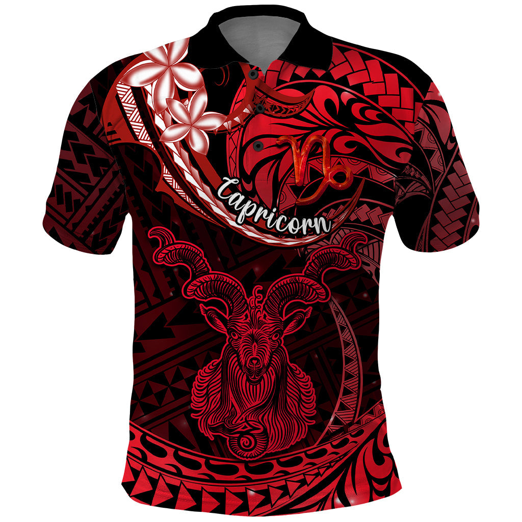 Polynesian Pride Capricorn Zodiac Polo Shirt Astrological Sign Tribal Plumeria Red Galaxy LT14