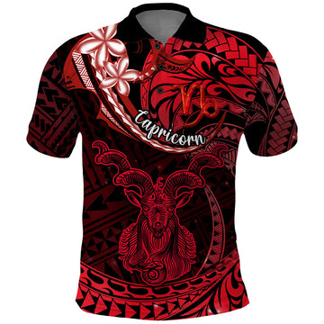Polynesian Pride Capricorn Zodiac Polo Shirt Astrological Sign Tribal Plumeria Red Galaxy LT14