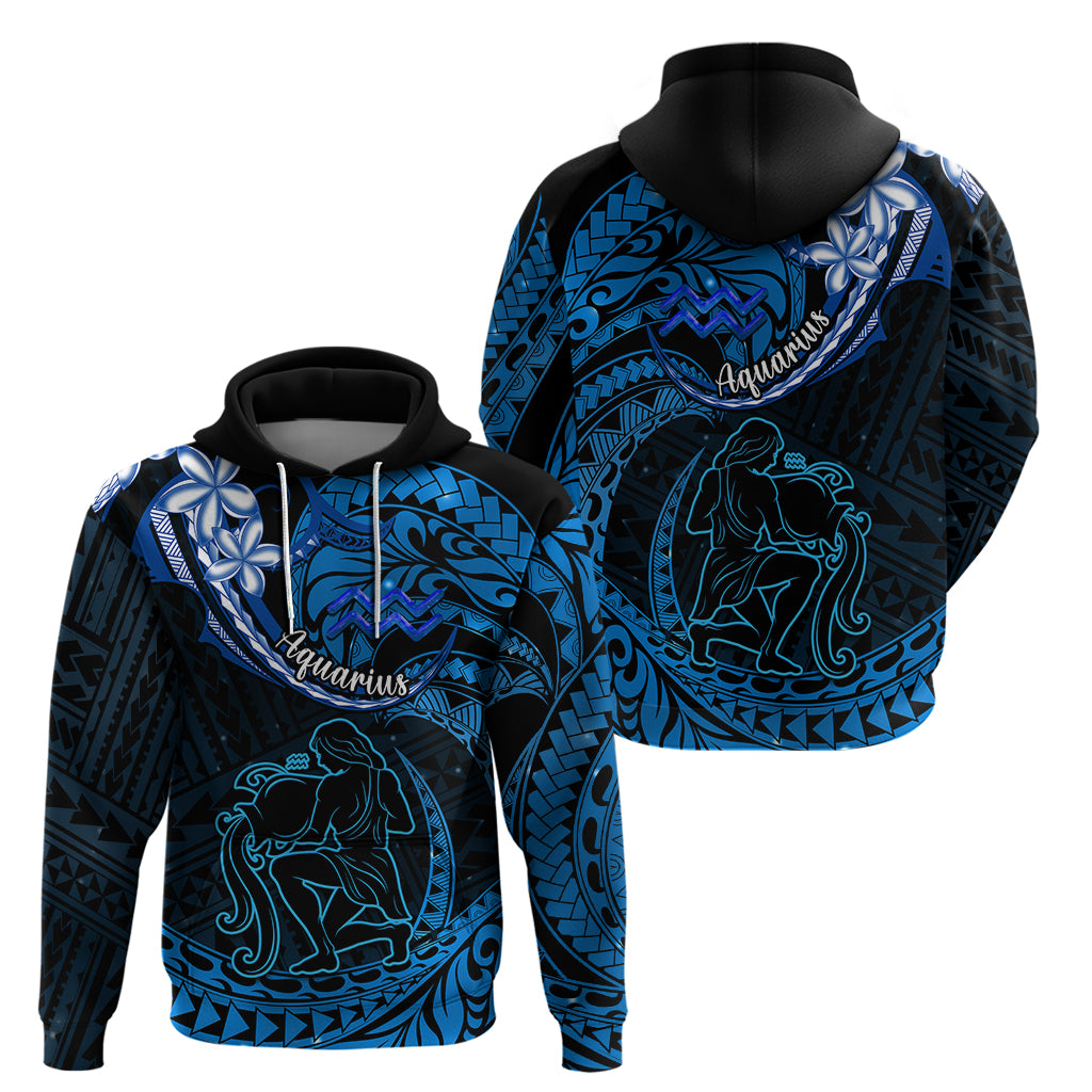 Polynesian Pride Aquarius Zodiac Hoodie Astrological Sign Tribal Plumeria Blue Galaxy LT14