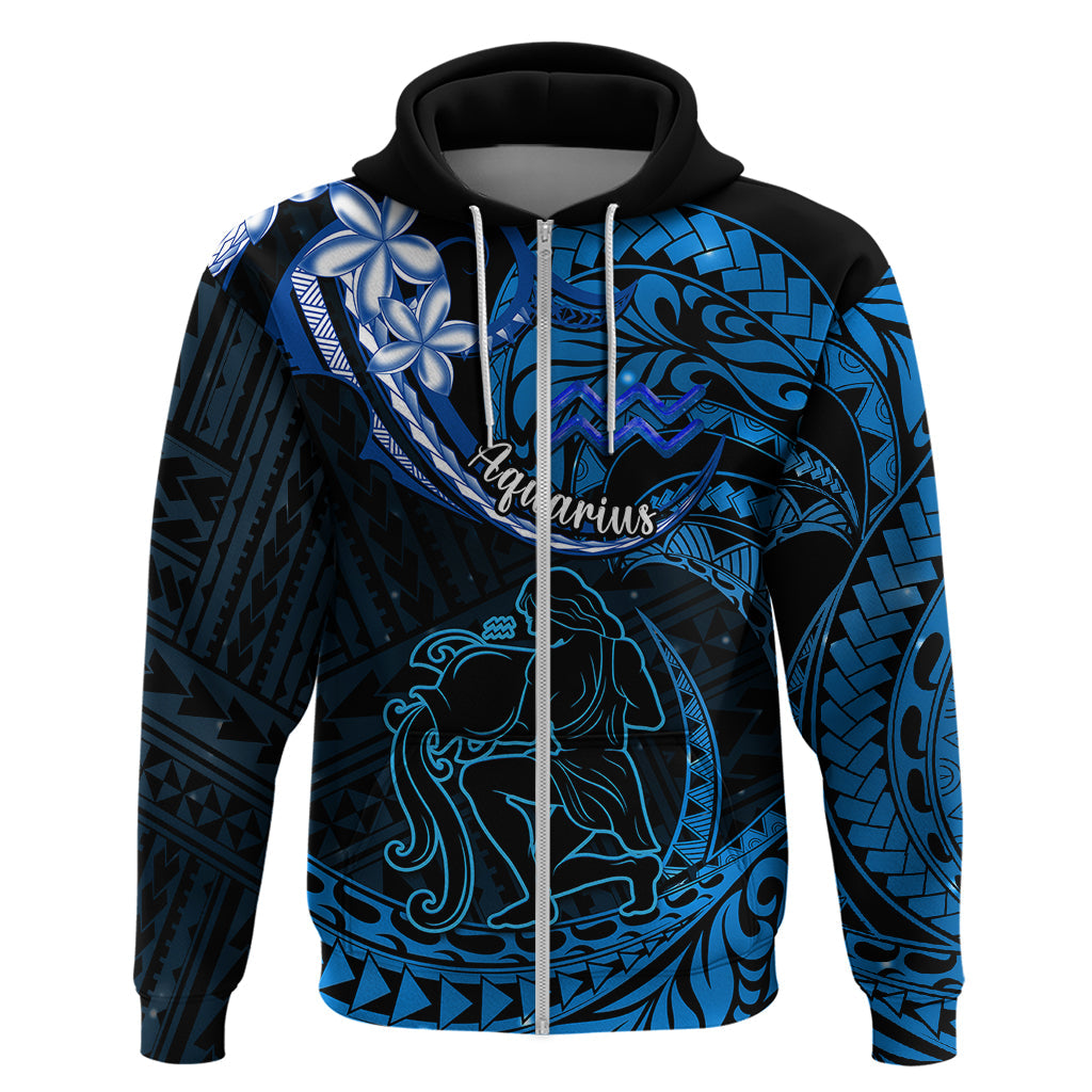 Polynesian Pride Aquarius Zodiac Hoodie Astrological Sign Tribal Plumeria Blue Galaxy LT14