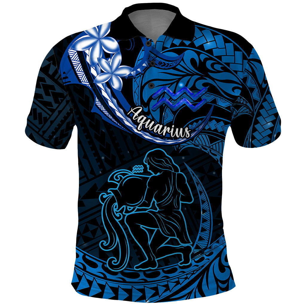 Polynesian Pride Aquarius Zodiac Polo Shirt Astrological Sign Tribal Plumeria Blue Galaxy LT14