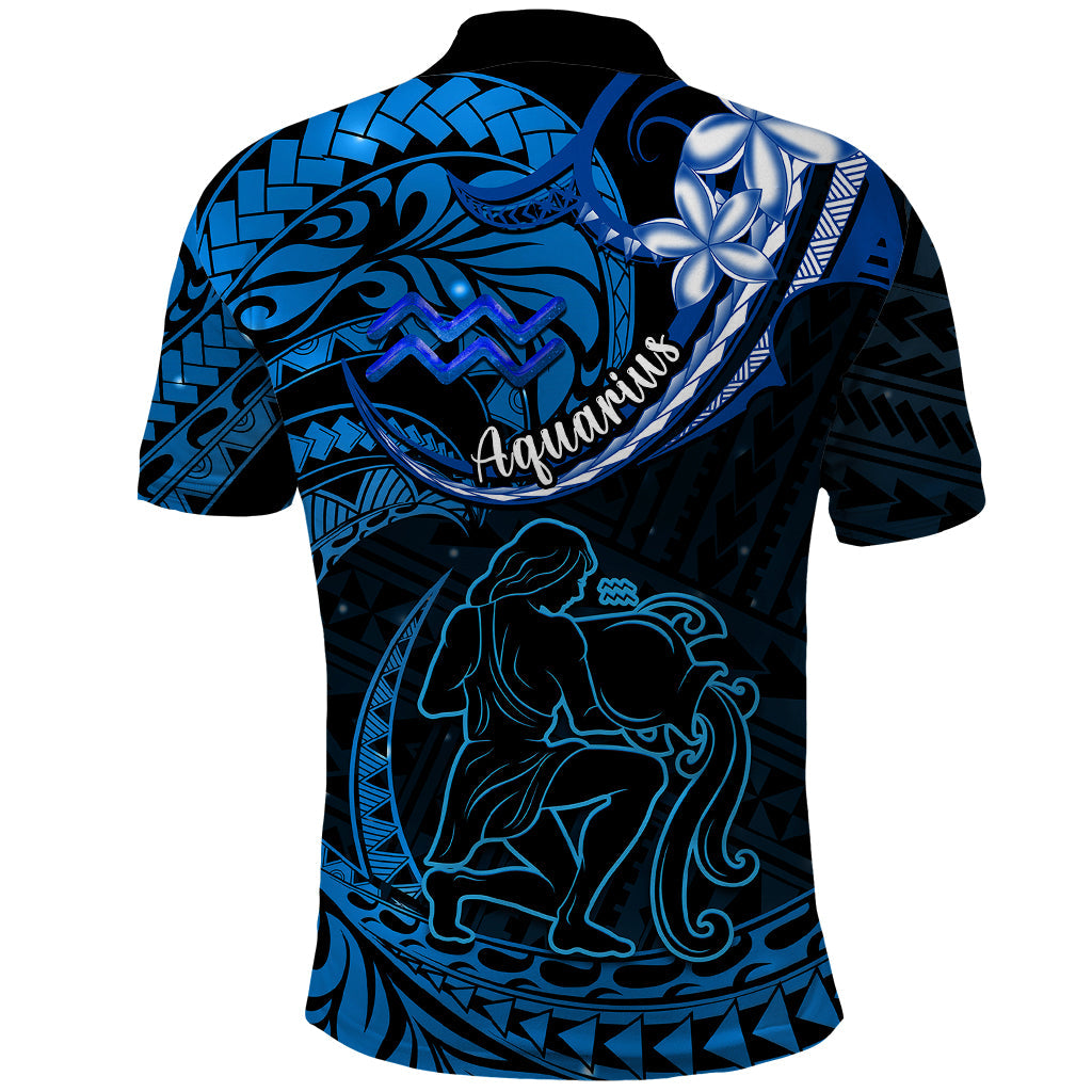 Polynesian Pride Aquarius Zodiac Polo Shirt Astrological Sign Tribal Plumeria Blue Galaxy LT14
