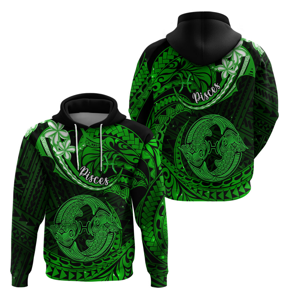 Polynesian Pride Pisces Zodiac Hoodie Astrological Sign Tribal Plumeria Green Galaxy LT14