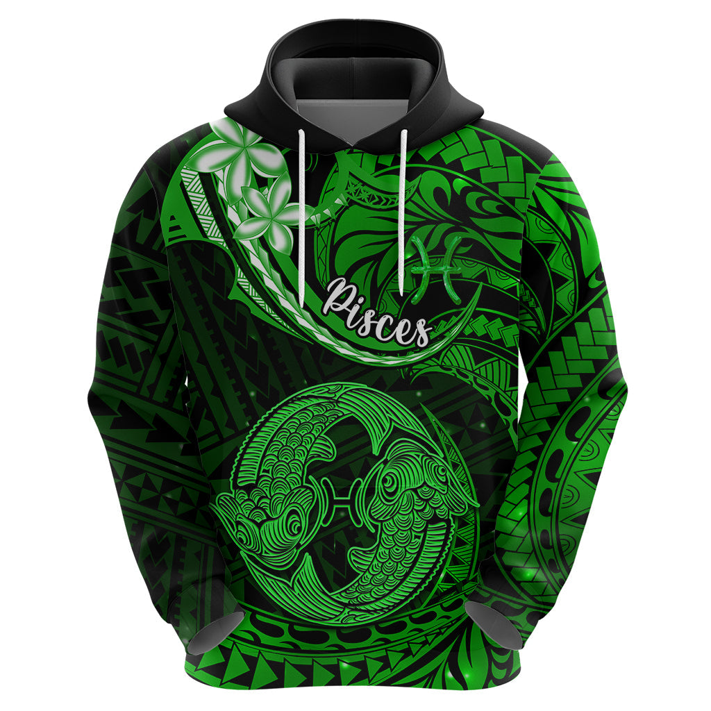 Polynesian Pride Pisces Zodiac Hoodie Astrological Sign Tribal Plumeria Green Galaxy LT14