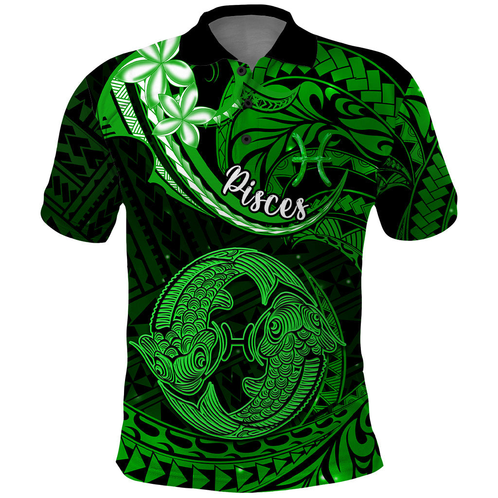 Polynesian Pride Pisces Zodiac Polo Shirt Astrological Sign Tribal Plumeria Green Galaxy LT14