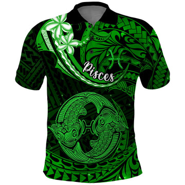 Polynesian Pride Pisces Zodiac Polo Shirt Astrological Sign Tribal Plumeria Green Galaxy LT14