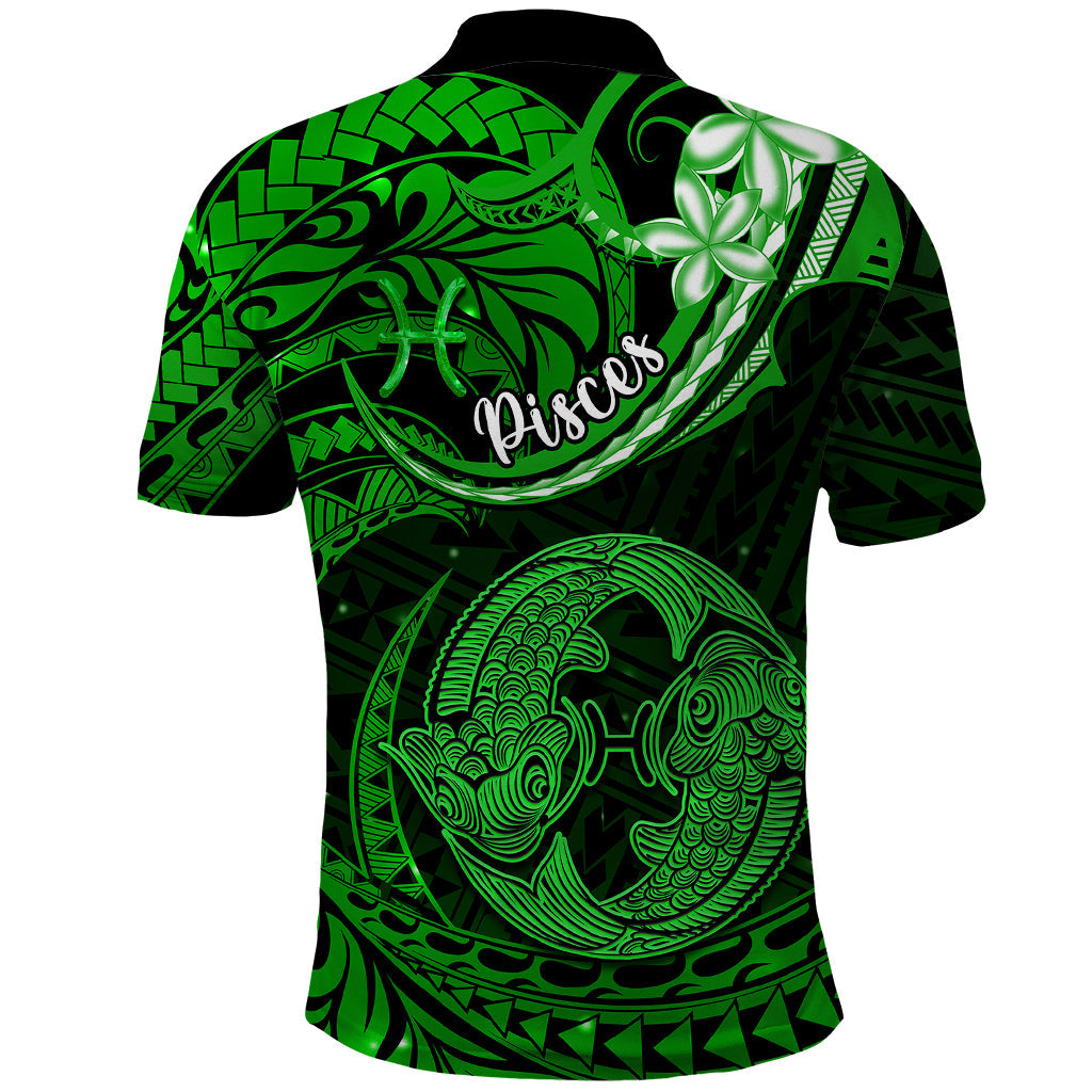 Polynesian Pride Pisces Zodiac Polo Shirt Astrological Sign Tribal Plumeria Green Galaxy LT14
