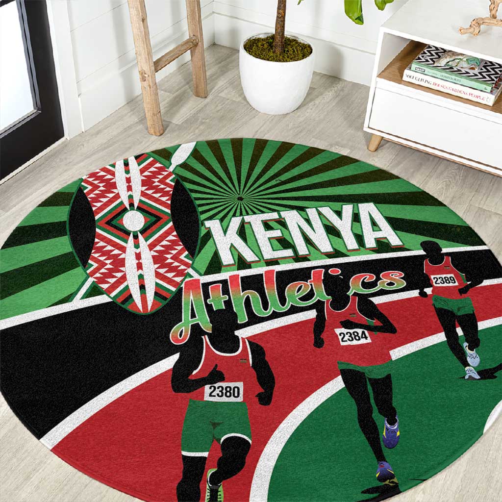 Afro Athletics Kenya Round Carpet Olono Maasai Shield Running Way LT14