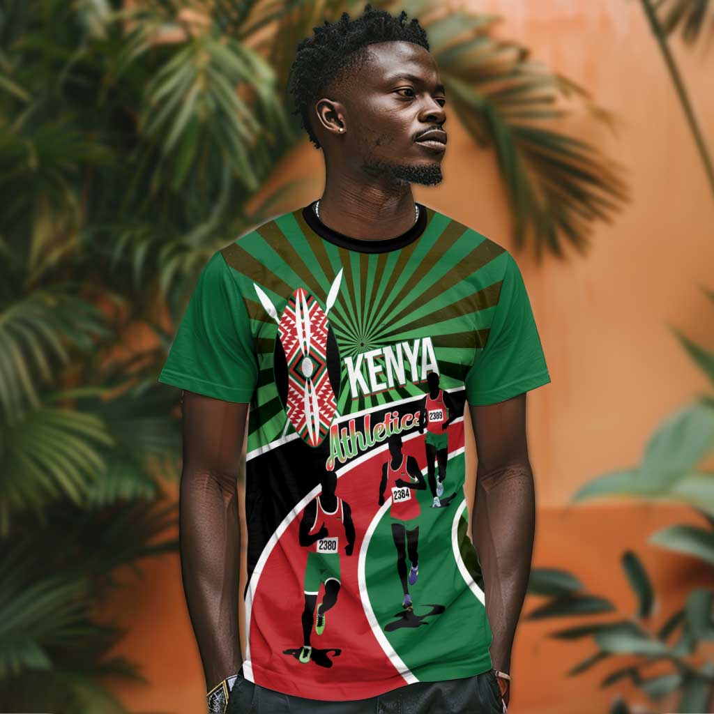 Afro Athletics Kenya T shirt Olono Maasai Shield Running Way LT14