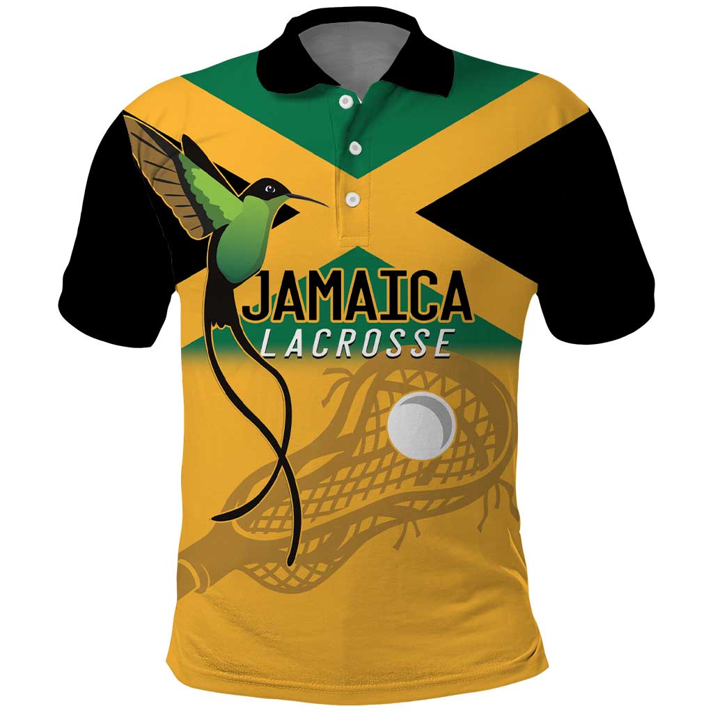 Custom Jamaica Lacrosse Polo Shirt Streamertail Hummingbird With Flag LT14
