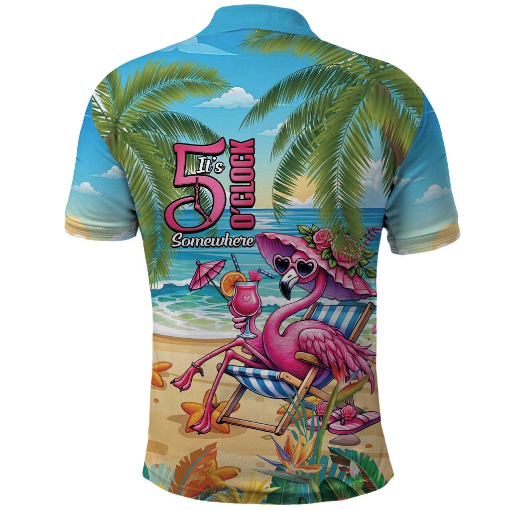 Flamingo Aloha Hawaii Polo Shirt It's 5 OClock Somewhere Tropical Vibes LT14
