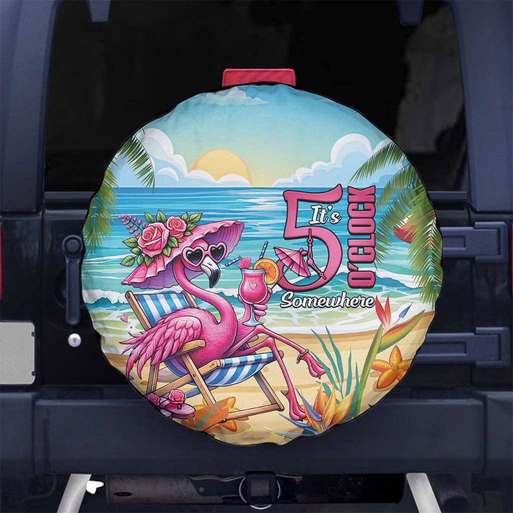 Flamingo Aloha Hawaii Spare Tire Cover It's 5 OClock Somewhere Tropical Vibes LT14
