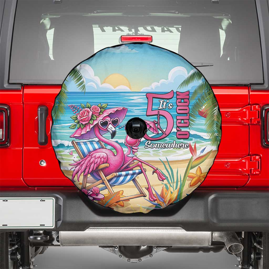 Flamingo Aloha Hawaii Spare Tire Cover It's 5 OClock Somewhere Tropical Vibes LT14