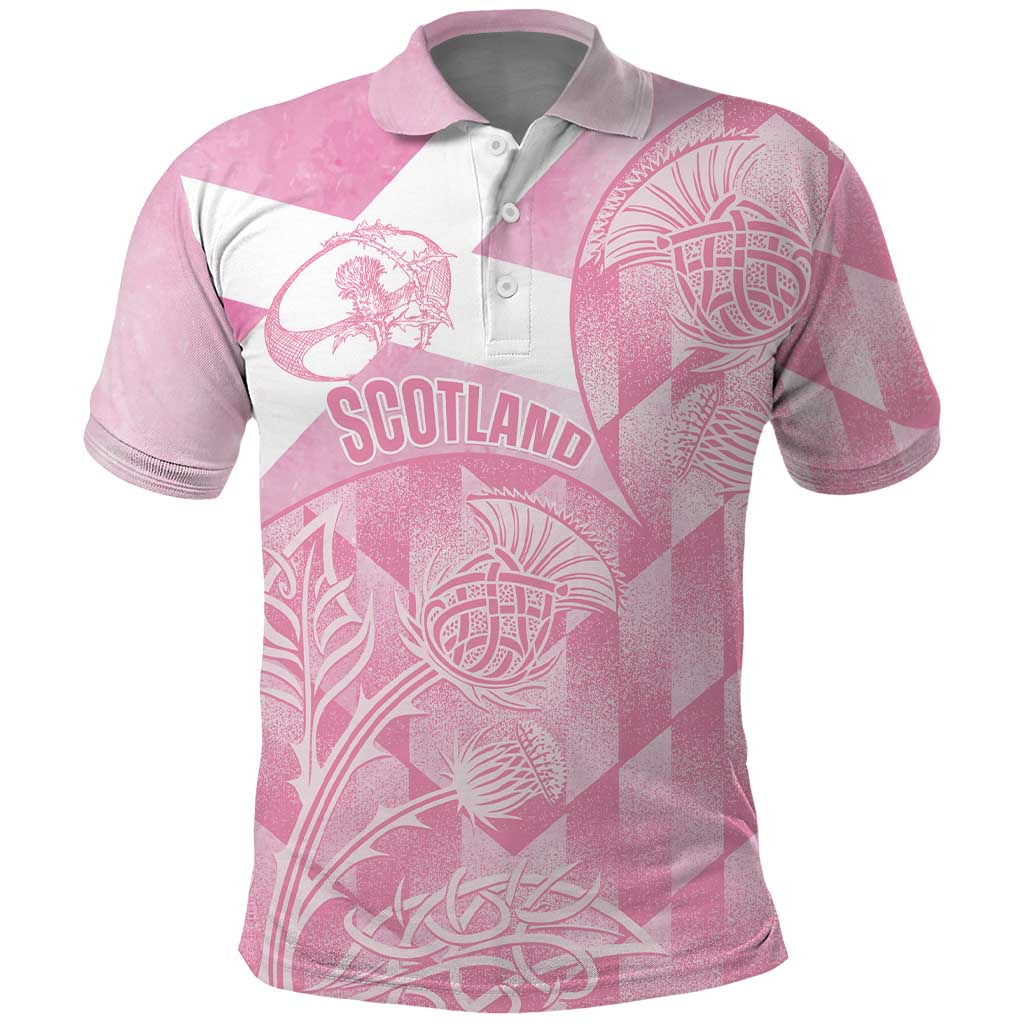 Scotland Rugby Custom Polo Shirt Go Scottish Thistle Pink Version LT14