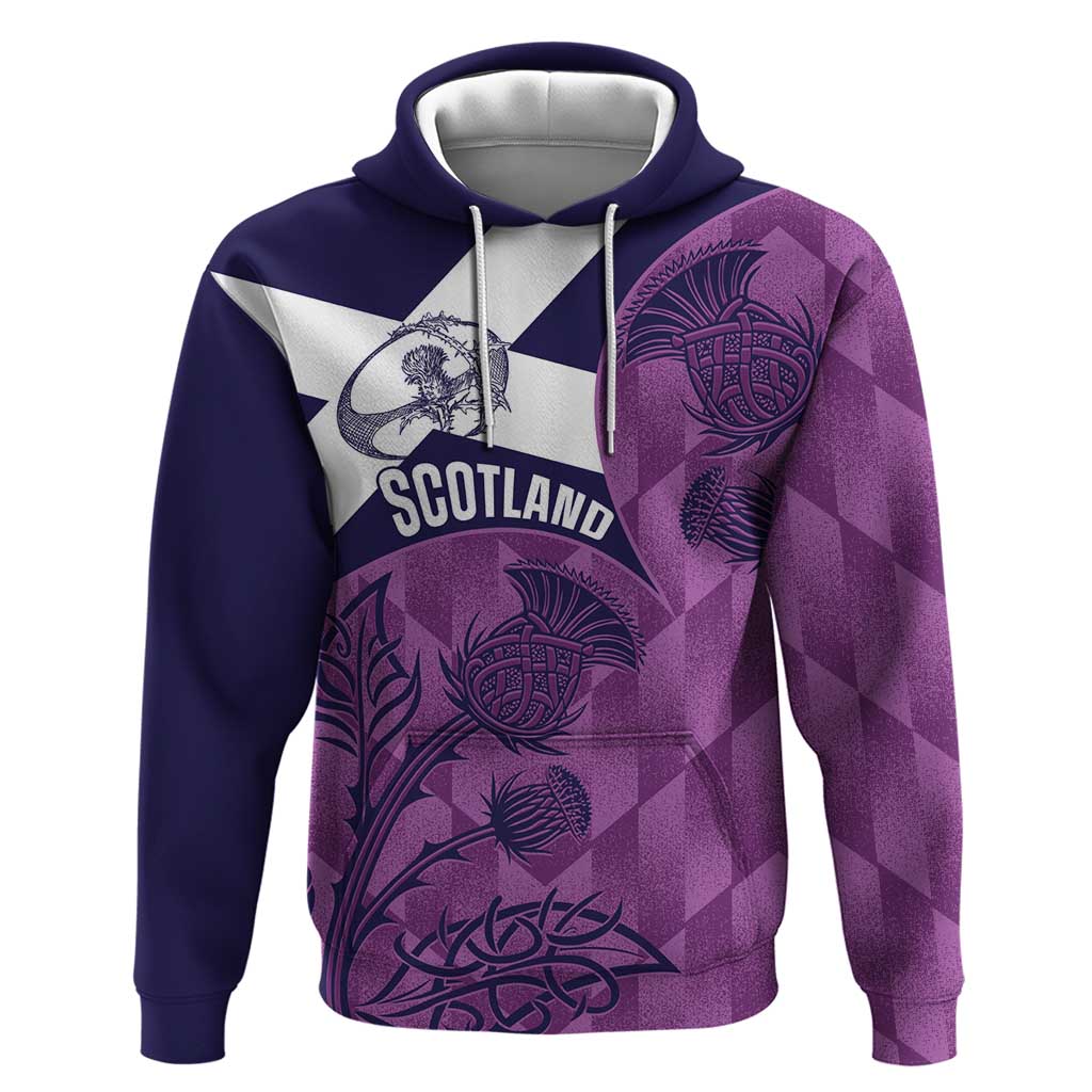 Scotland Rugby Custom Hoodie Go Scottish Thistle Purple Version LT14